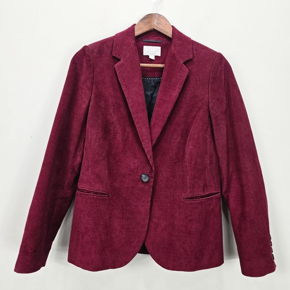 Pure Collection Blazer Jacket 12 Burgundy Corduroy Office Career Fall Tailored